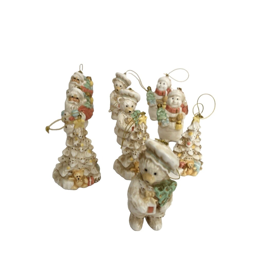 Cream Color Porcelain glazed 4 " Vintage Christmas Ornaments Lot Of 10